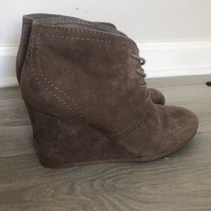 Brown suede heel booties lace up